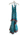 Zury Size Est XS Aqua & Multi Silk Blend Paisley Halter High Low Dress Aqua & Multi / Est XS