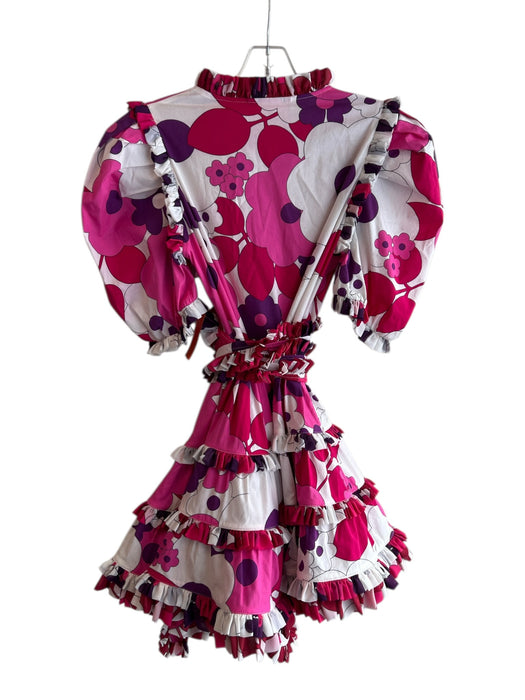 Celia Size XS Purple, Pink & White Cotton Abstract Floral Half Puff Sleeve Dress Purple, Pink & White / XS