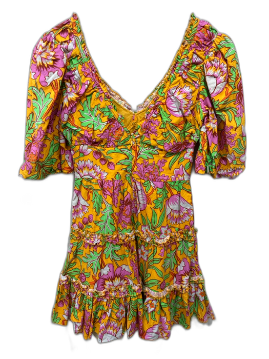 Love The Label Size XS Marigold Yellow & Multi Cotton Botanical Tie Detail Dress Marigold Yellow & Multi / XS