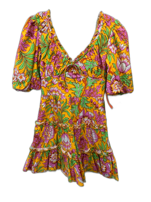 Love The Label Size XS Marigold Yellow & Multi Cotton Botanical Tie Detail Dress Marigold Yellow & Multi / XS