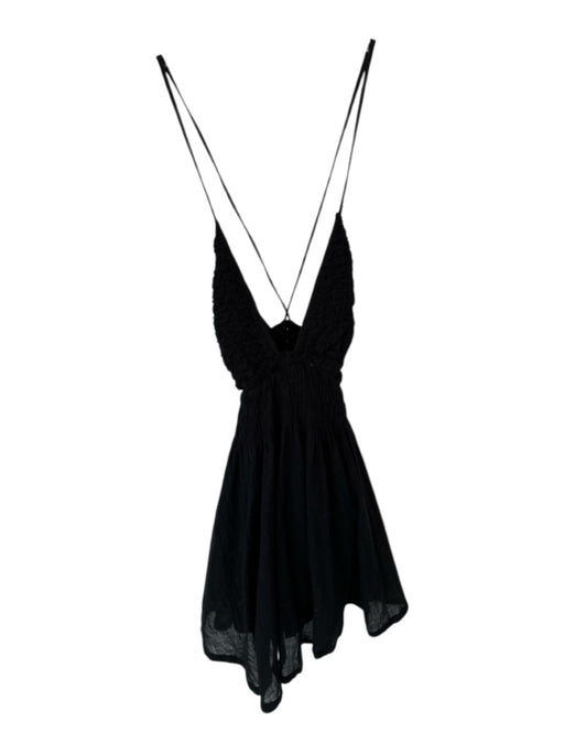Free People Size XS Black Cotton Mini Backpack Spaghetti Strap Tassels Dress Black / XS