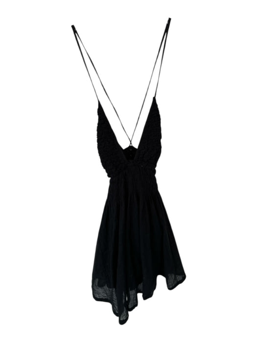 Free People Size XS Black Cotton Mini Backpack Spaghetti Strap Tassels Dress Black / XS