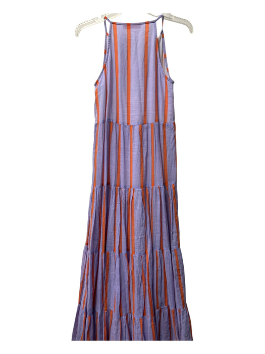 Oliphant Size XXS Lavender & Orange Cotton Tie V Neck Sleeveless Dress Lavender & Orange / XXS