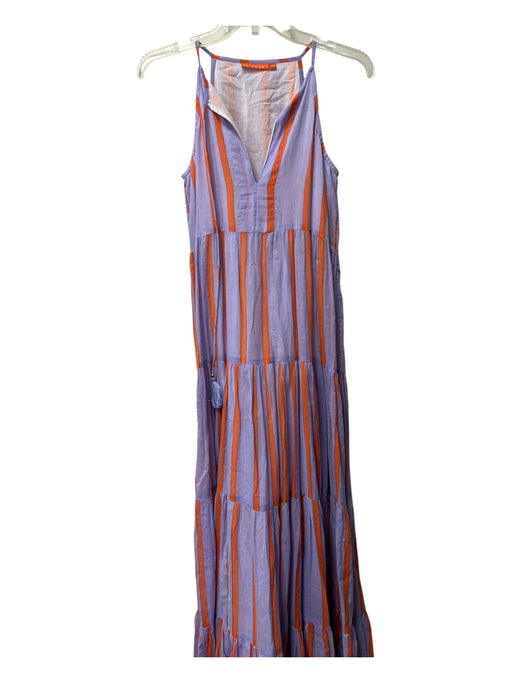 Oliphant Size XXS Lavender & Orange Cotton Tie V Neck Sleeveless Dress Lavender & Orange / XXS