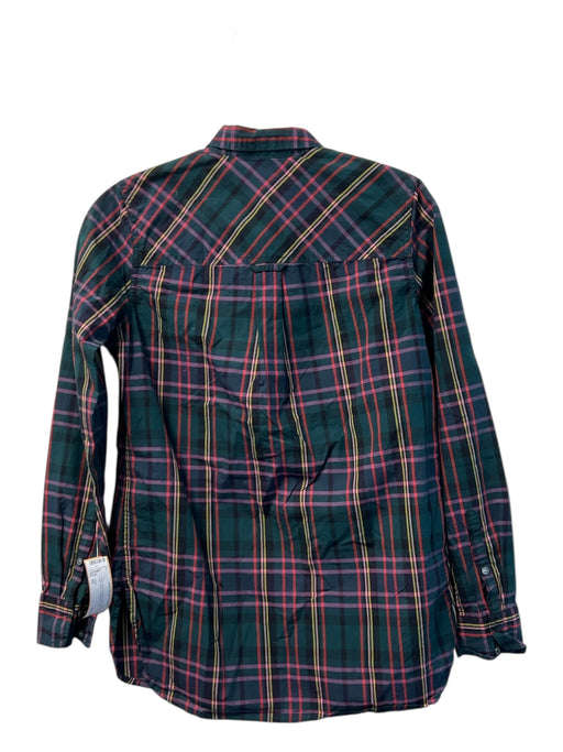 J Crew Size 00 Forest Green & Multi Cotton Collared Button Down Long Sleeve Top Forest Green & Multi / 00