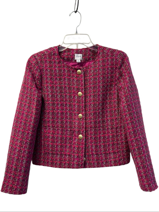 J Crew Size 0 Magenta Polyester Tweed Round Neck Long Sleeve Button Down Jacket Magenta / 0