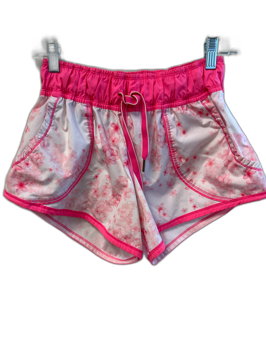 Lululemon Size 6 Pink & White Polyester Floral Tie at Waist Seam Detail Shorts Pink & White / 6