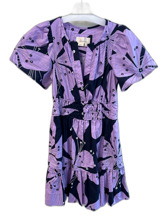 By Anthropologie Size XSP Purple & Navy Cotton round split neck Dress Purple & Navy / XSP