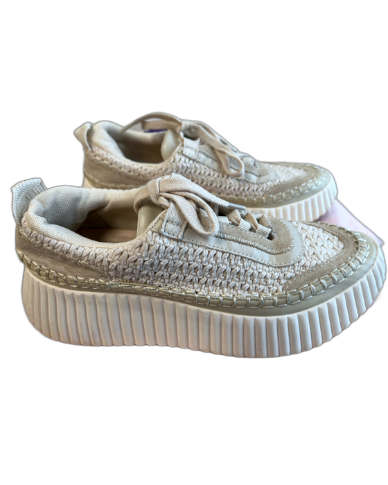 Dolce Vita Shoe Size 7 Beige Fabric & Leather Almond Toe Low Top Lace Up Shoes Beige / 7