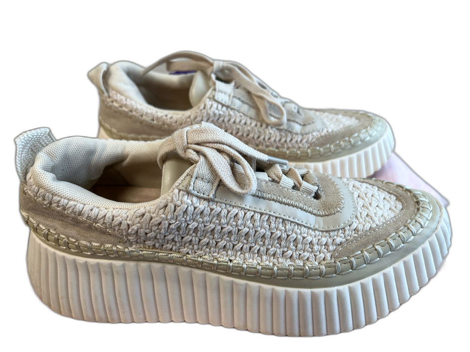 Dolce Vita Shoe Size 7 Beige Fabric & Leather Almond Toe Low Top Lace Up Shoes Beige / 7
