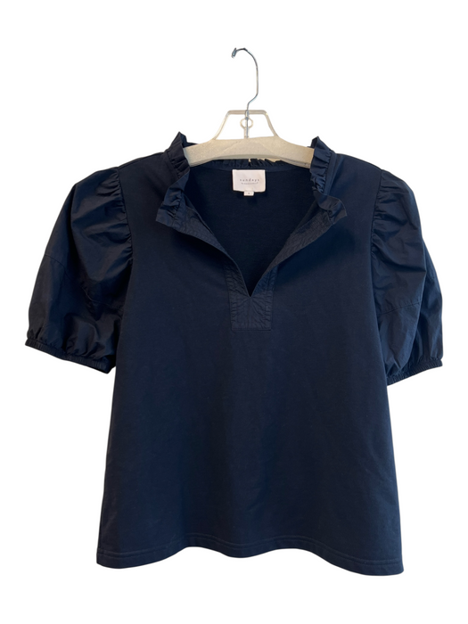 Sundays Size Small Navy Cotton Blend round split neck Short Sleeve Top Navy / Small