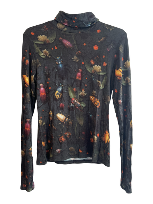 The Kit. Size Medium Charcoal & Multi Cotton Blend Long Sleeve Turtle Neck Top Charcoal & Multi / Medium