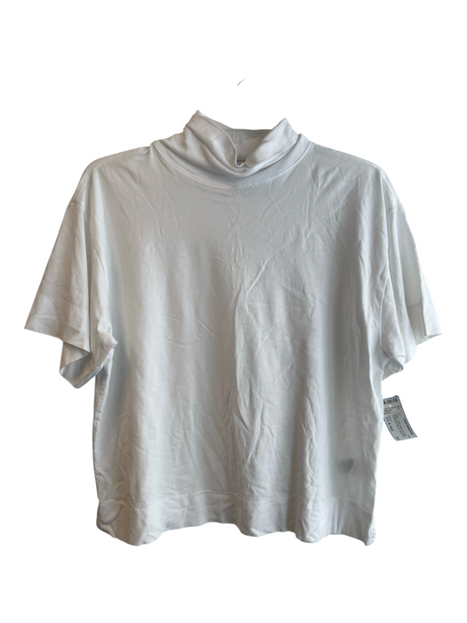 Nation Size Sm & Med White Cotton Blend Short Sleeve Turtleneck Boxy Fit Top White / Sm & Med