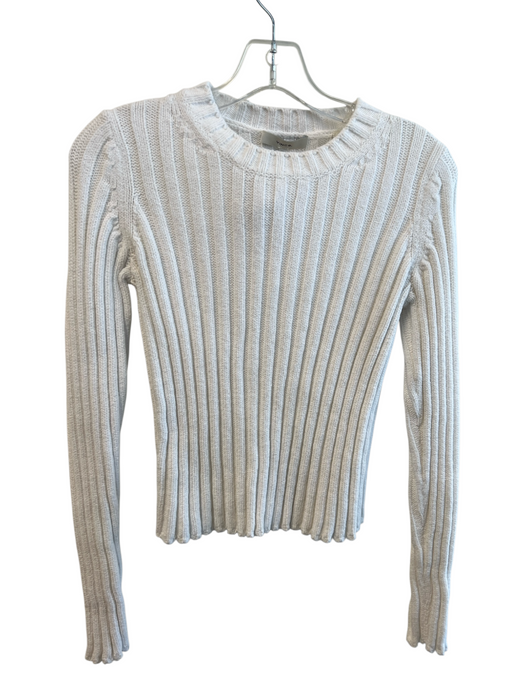 Vince Size M White Cotton Blend Knit Ribbed Crew Neck Long Sleeve Sweater White / M