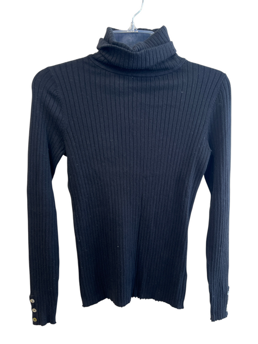 J Mclaughlin Size S Black Cotton Blend Ribbed Turtleneck Long Sleeve Sweater Black / S