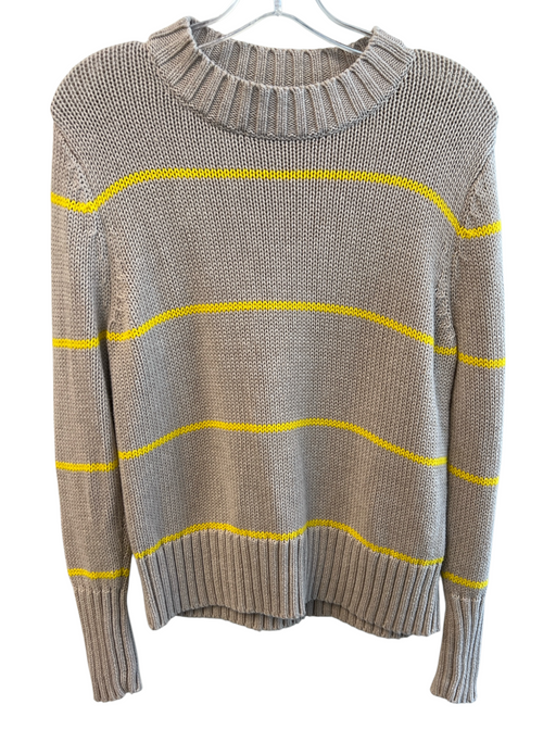 Kule Size S Beige & Yellow Cotton Knit Crew Neck Long Sleeve Stripe Sweater Beige & Yellow / S