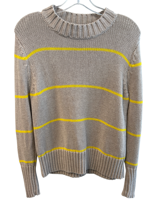 Kule Size S Beige & Yellow Cotton Knit Crew Neck Long Sleeve Stripe Sweater Beige & Yellow / S
