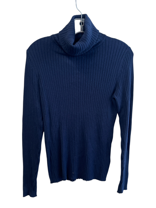 J. McLaughlin Size M Navy Cotton Blend Turtle Neck Long Sleeve Ribbed Sweater Navy / M