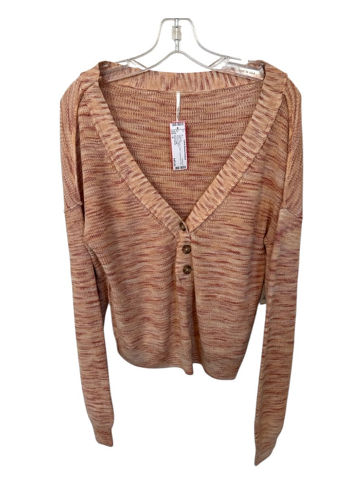 Free People Size S Orange Cotton Long Sleeve Knit Buttons Sweater Orange / S