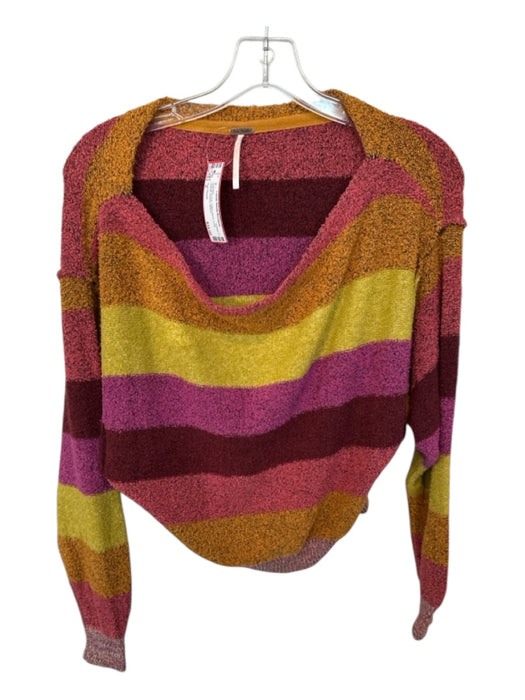 Free People Size S Orange & Pink Cotton Blend Long Sleeve Striped Sweater Orange & Pink / S