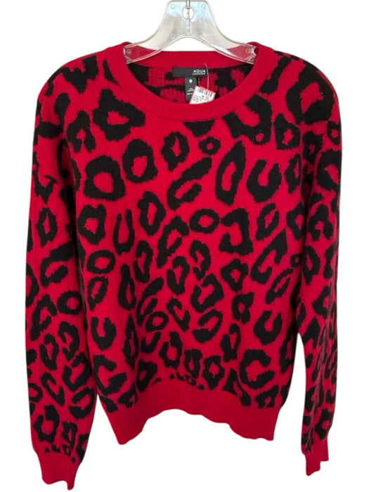 Aqua Size M Red & Black Cashmere Long Sleeve Animal Print Knit Sweater Red & Black / M