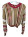 Free People Size S Tan & Pink Cotton Blend Long Sleeve Knit Cropped Sweater Tan & Pink / S