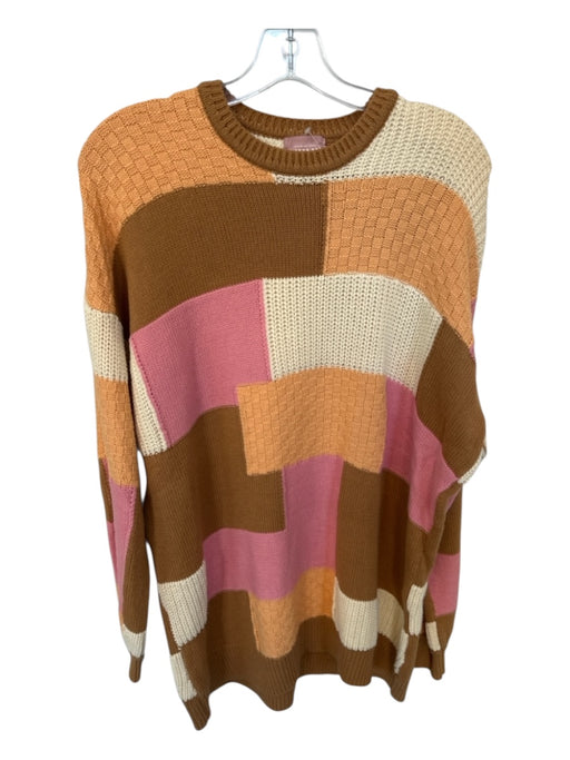 Show Me Your Mumu Size XS Orange & Brown Cotton Blend Knit Checkered Sweater Orange & Brown / XS