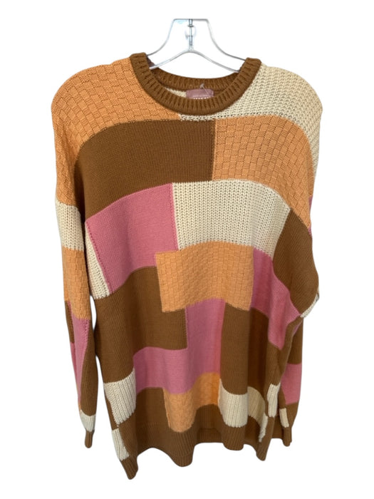 Show Me Your Mumu Size XS Orange & Brown Cotton Blend Knit Checkered Sweater Orange & Brown / XS
