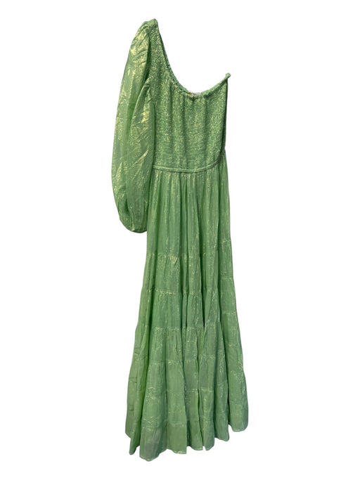 Sundress Size XS Bright Green Viscose Blend One Sleeve Shimmer Tiered Dress Bright Green / XS