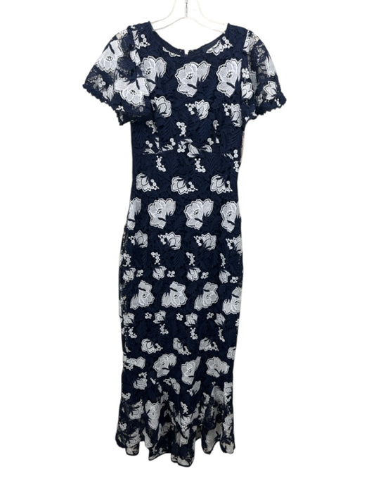 Shoshanna Midnight Size 6 Navy Blue & White Polyester Floral Lace Overlay Dress Navy Blue & White / 6