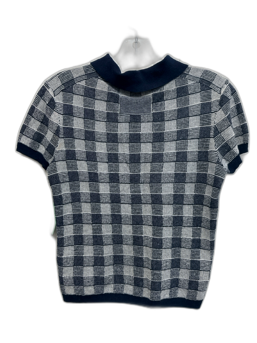 Guest in Residence Size S Blue & White Silk & Linen Short Sleeve Checked Top Blue & White / S