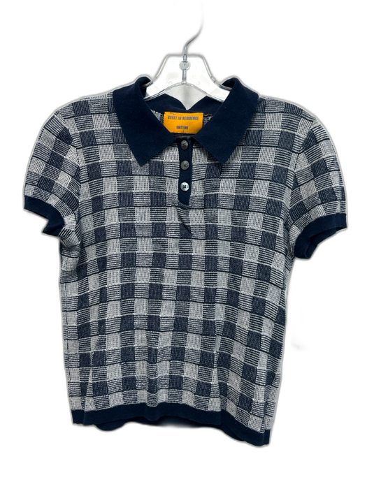 Guest in Residence Size S Blue & White Silk & Linen Short Sleeve Checked Top Blue & White / S