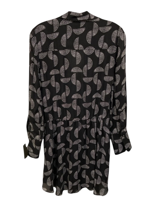 A.L.C. Size 0 Black & White Silk Long Sleeve Spotted Surplice Waist Tie Dress Black & White / 0