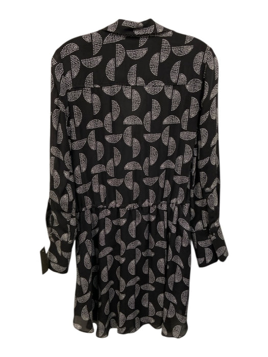 A.L.C. Size 0 Black & White Silk Long Sleeve Spotted Surplice Waist Tie Dress Black & White / 0