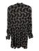 A.L.C. Size 0 Black & White Silk Long Sleeve Spotted Surplice Waist Tie Dress Black & White / 0