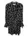 A.L.C. Size 0 Black & White Silk Long Sleeve Spotted Surplice Waist Tie Dress Black & White / 0