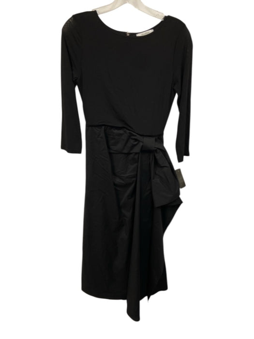 Max Mara Size 4 Black Viscose Blend Fabric Block Long Sleeve Side Bow Midi Dress Black / 4