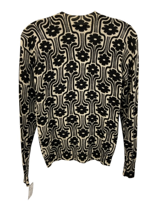 27 Miles Size S Black & White Cashmere Blend Knit Floral Gold Threading Sweater Black & White / S