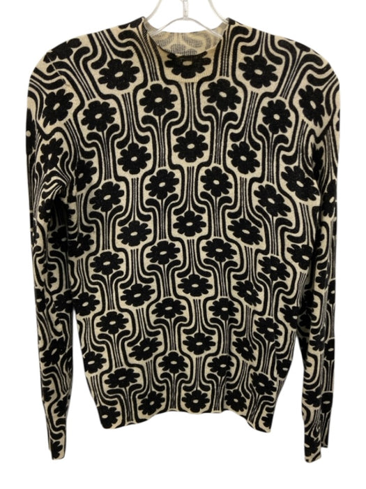 27 Miles Size S Black & White Cashmere Blend Knit Floral Gold Threading Sweater Black & White / S