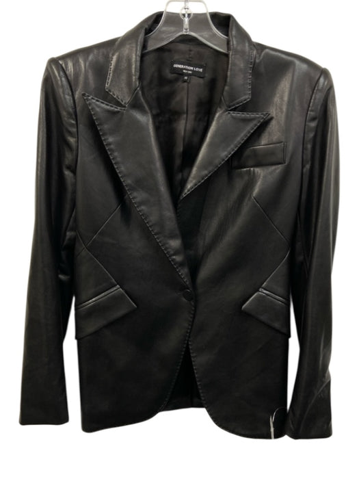 Generation Love Size XS Black Faux Leather darted Top stitch One Button Jacket Black / XS