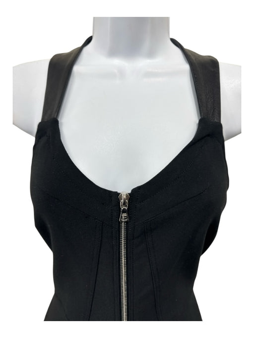 Yigal Azrouel Size S Black Polyamide Blend Leather Accent Zip Front Tiered Dress Black / S