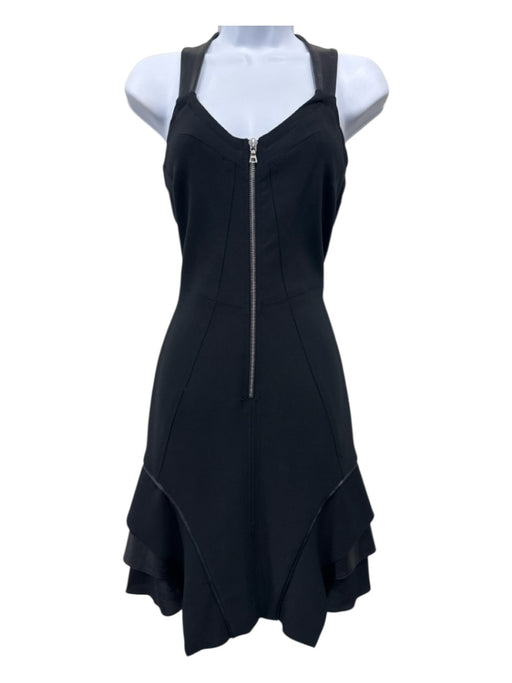 Yigal Azrouel Size S Black Polyamide Blend Leather Accent Zip Front Tiered Dress Black / S