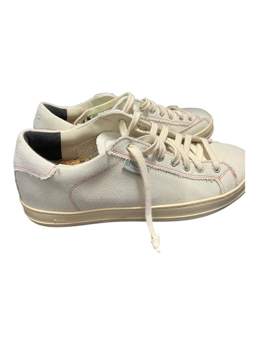 P448 Shoe Size 38 White Canvas Lace Up Almond Toe Sneaker Stitch detail Shoes White / 38