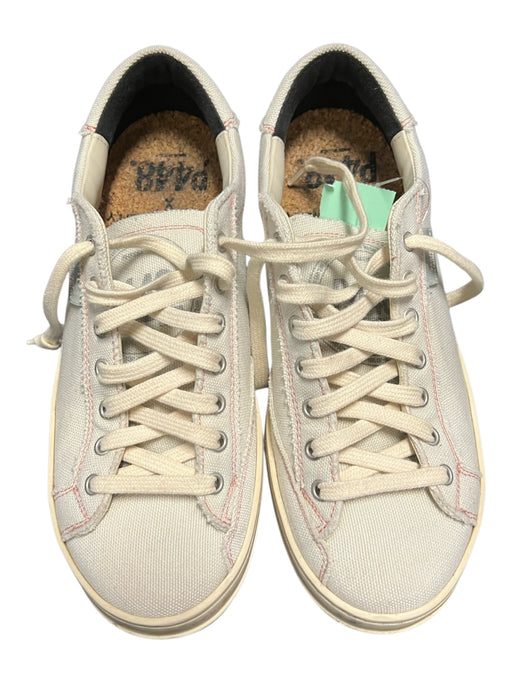 P448 Shoe Size 38 White Canvas Lace Up Almond Toe Sneaker Stitch detail Shoes White / 38