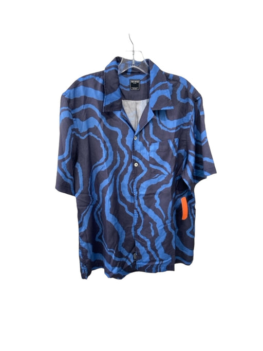 Todd Snyder Size L Blue & Navy Cotton Blend Abstract Front Pocket Short Sleeve L