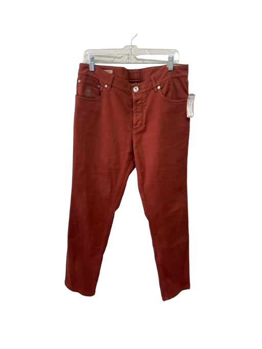 Brunello Cucinelli Size Est 32 Red Cotton Blend Solid Khakis Men's Pants Est 32