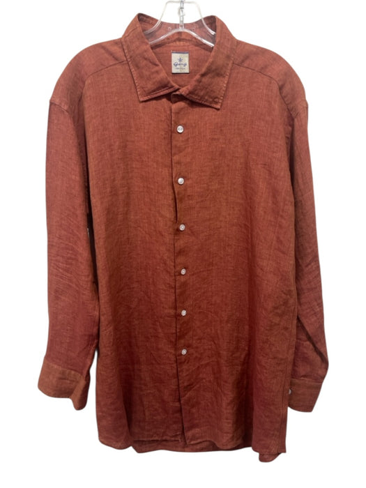 Giangi Size XL Red Linen Solid Button Up Spread Collar Men's Long Sleeve Shirt Red / XL