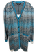 Ming wang Size 2X blue, tan, black Rayon Blend Stripe Shoulder Pads Cardigan blue, tan, black / 2X