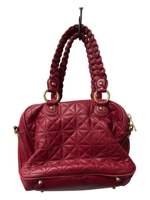 Cynthia Rowley Red Leather Braided Handle Gold Hardware Zip closure Quilted Bag Red / S