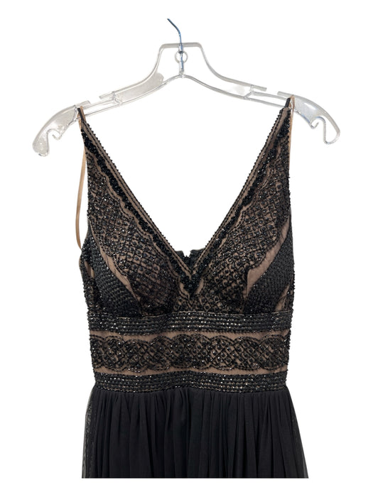 Aidan Mattox Size 0 Black Polyester Beaded Bodice Back Zip V Neck Tulle Gown Black / 0